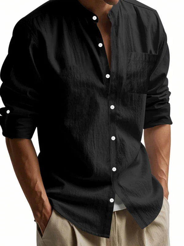 Men's Mandarin Linen Summer Shirt-Men Shirts-LeStyleParfait