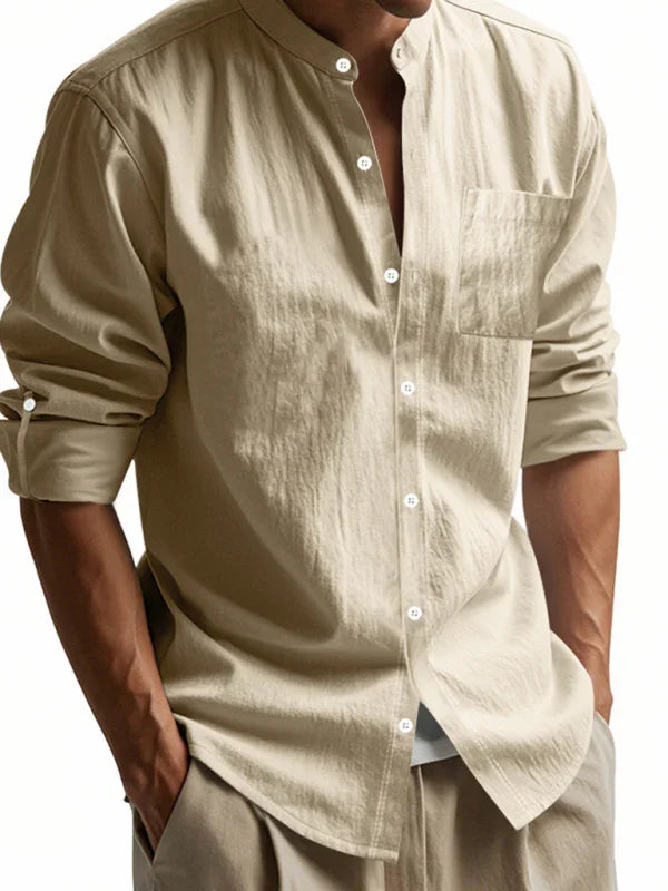 Men's Mandarin Linen Summer Shirt-Men Shirts-LeStyleParfait