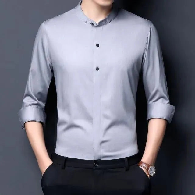 Men's Mandarin Satin Shirt-Men Shirts-LeStyleParfait