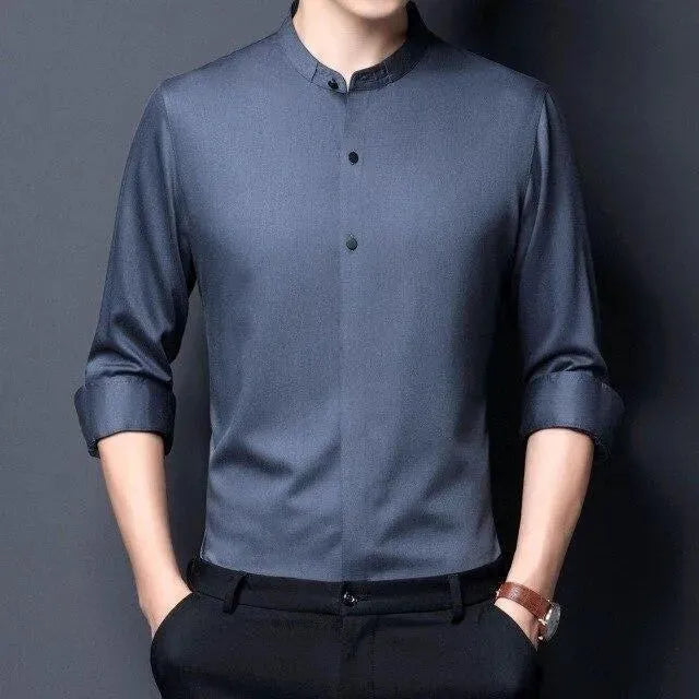 Men's Mandarin Satin Shirt-Men Shirts-LeStyleParfait