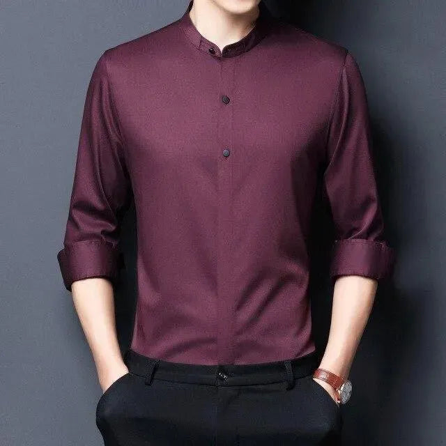 Men's Mandarin Satin Shirt-Men Shirts-LeStyleParfait