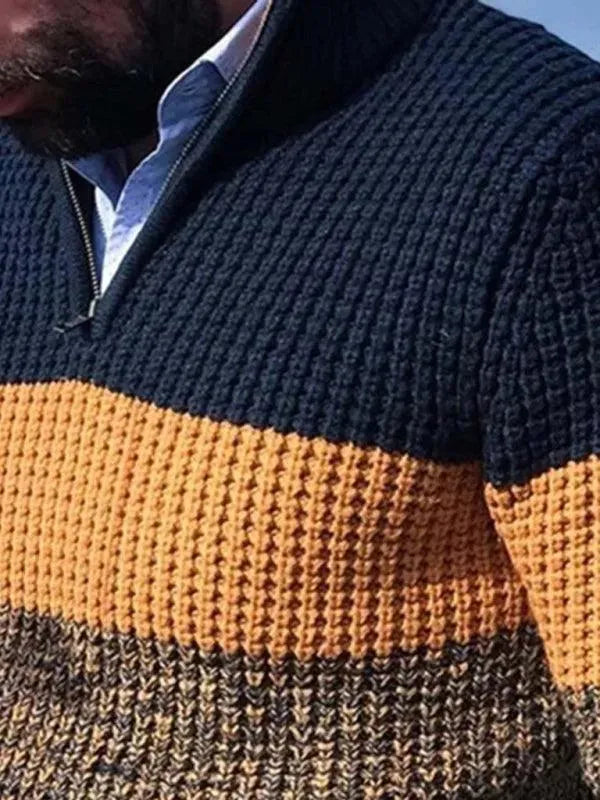 Men’s Mock-Neck Quarter-Zip Pullover Sweater – Colorblock