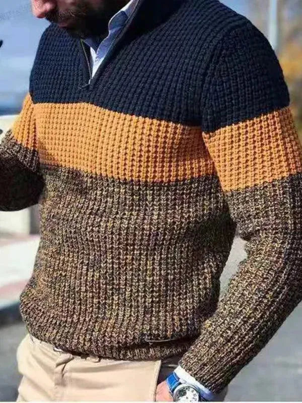 Men’s Mock-Neck Quarter-Zip Pullover Sweater – Colorblock