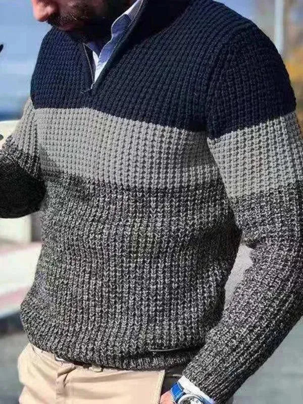Men’s Mock-Neck Quarter-Zip Pullover Sweater – Colorblock