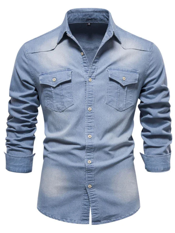 Men's Non Iron Denim Shirt-Men Shirts-LeStyleParfait