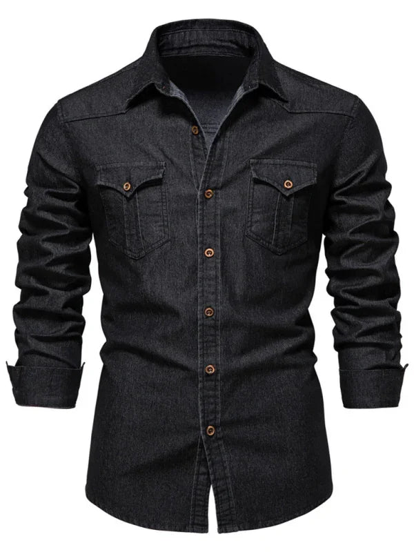 Men's Non Iron Denim Shirt-Men Shirts-LeStyleParfait