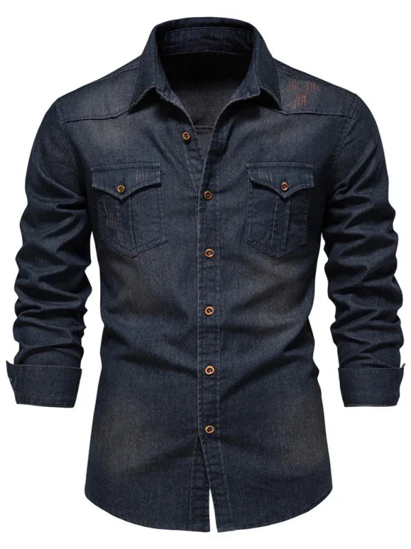 Men's Non Iron Denim Shirt-Men Shirts-LeStyleParfait