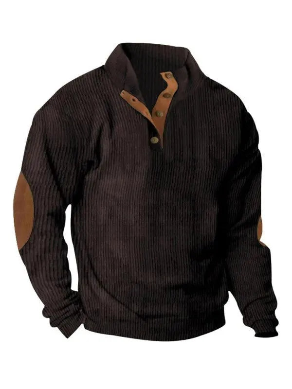 Men's Patchwork Button Sweatshirt-Men Sweatshirt-LeStyleParfait