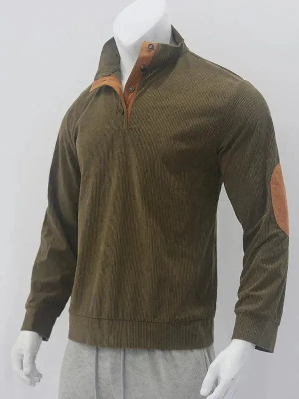 Men's Patchwork Button Sweatshirt-Men Sweatshirt-LeStyleParfait