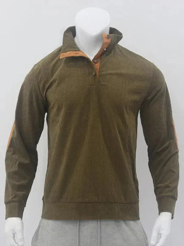Men's Patchwork Button Sweatshirt-Men Sweatshirt-LeStyleParfait