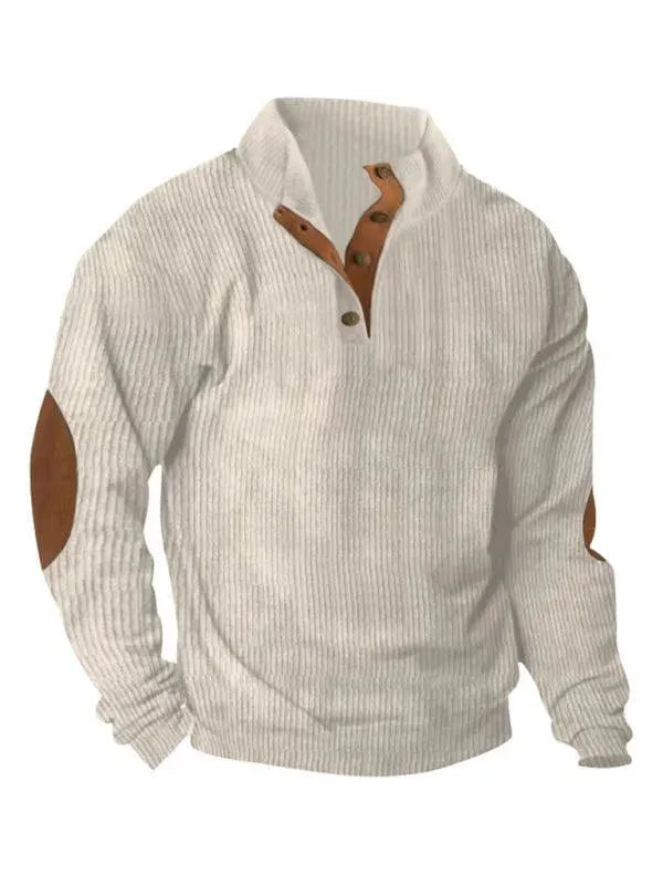 Men's Patchwork Button Sweatshirt-Men Sweatshirt-LeStyleParfait