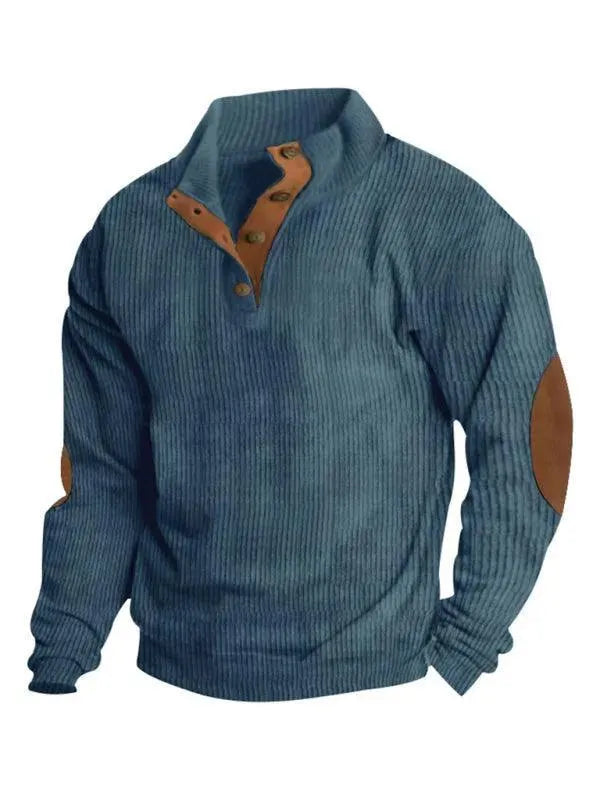 Men's Patchwork Button Sweatshirt-Men Sweatshirt-LeStyleParfait