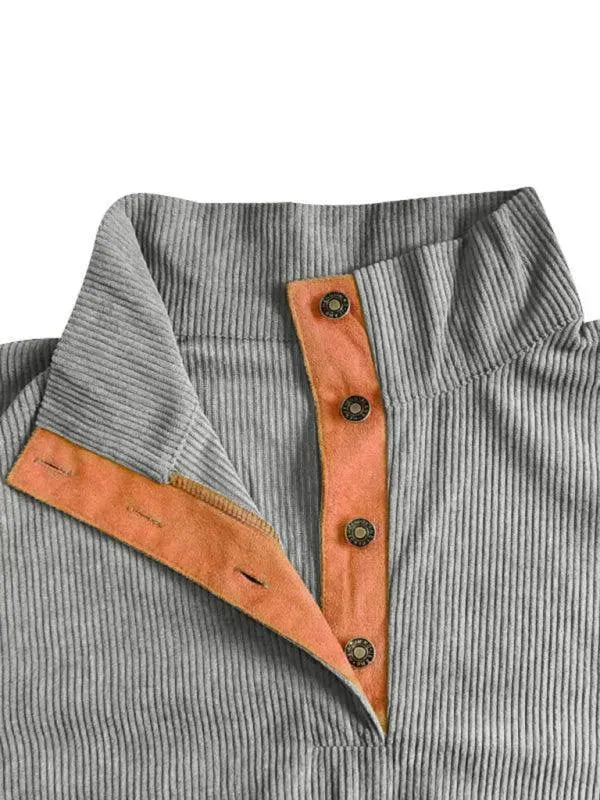 Men's Patchwork Button Sweatshirt-Men Sweatshirt-LeStyleParfait