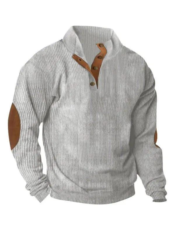 Men's Patchwork Button Sweatshirt-Men Sweatshirt-LeStyleParfait