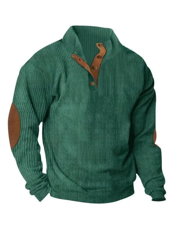 Men's Patchwork Button Sweatshirt-Men Sweatshirt-LeStyleParfait