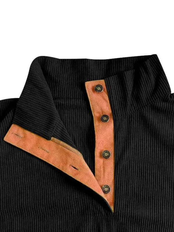 Men's Patchwork Button Sweatshirt-Men Sweatshirt-LeStyleParfait