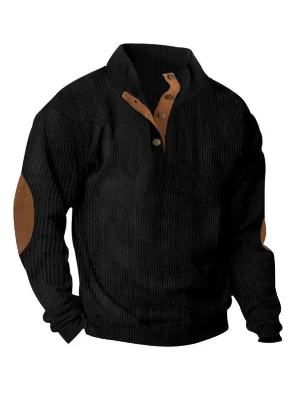 Men's Patchwork Button Sweatshirt-Men Sweatshirt-LeStyleParfait
