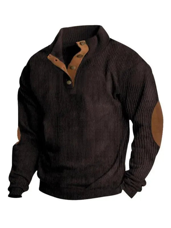 Men's Patchwork Button Sweatshirt-Men Sweatshirt-LeStyleParfait