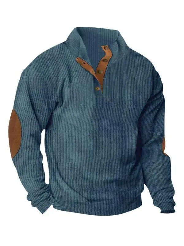 Men's Patchwork Button Sweatshirt-Men Sweatshirt-LeStyleParfait
