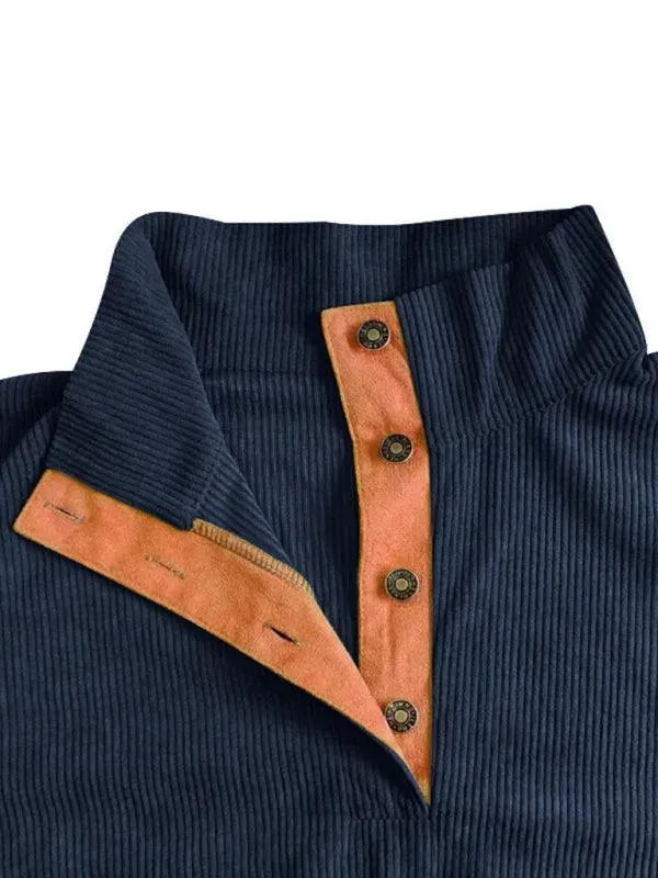 Men's Patchwork Button Sweatshirt-Men Sweatshirt-LeStyleParfait