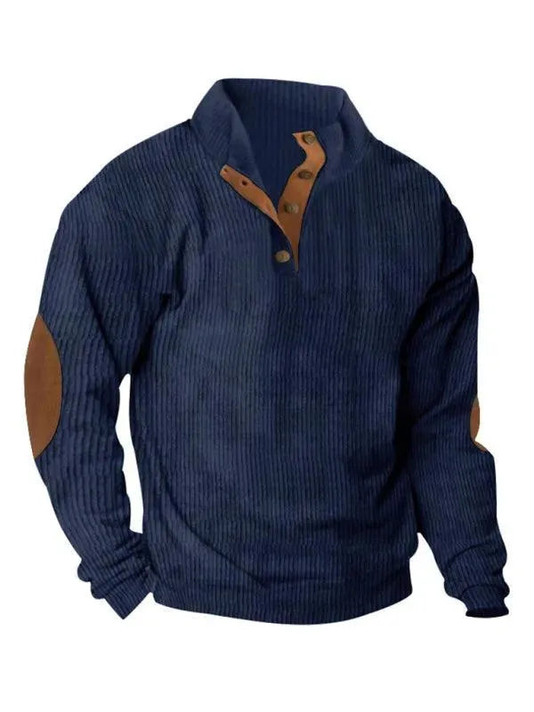 Men's Patchwork Button Sweatshirt-Men Sweatshirt-LeStyleParfait