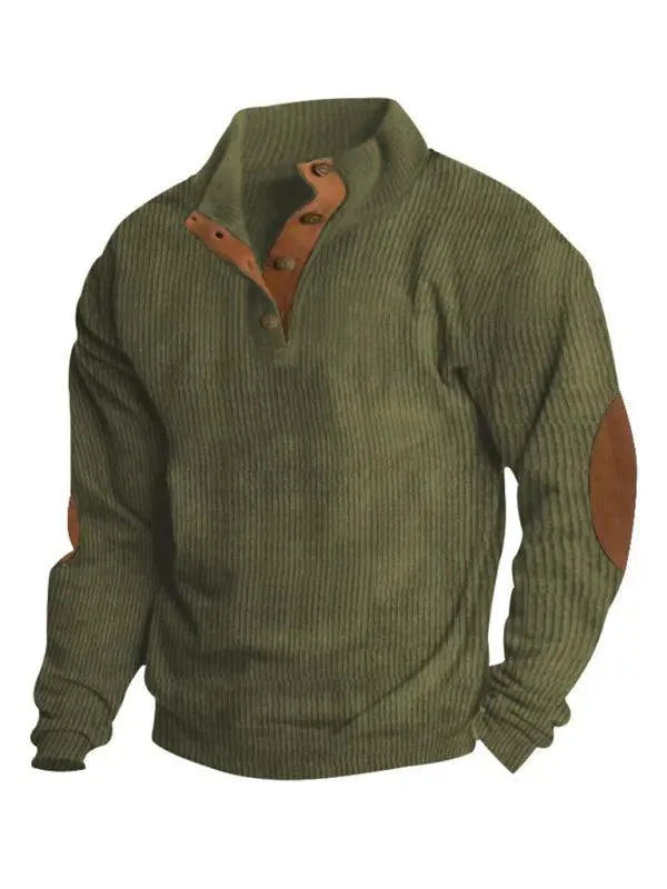 Men's Patchwork Button Sweatshirt-Men Sweatshirt-LeStyleParfait