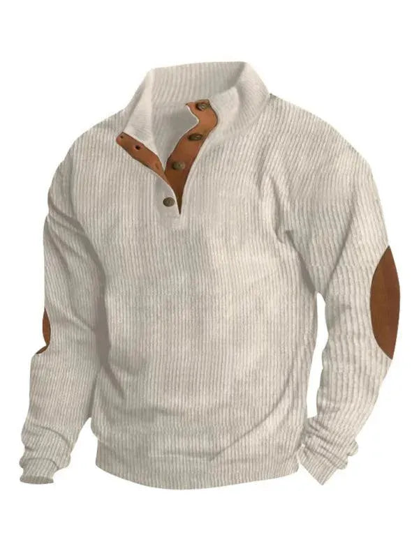 Men's Patchwork Button Sweatshirt-Men Sweatshirt-LeStyleParfait