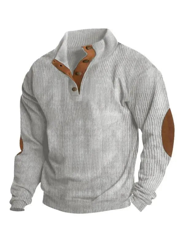 Men's Patchwork Button Sweatshirt-Men Sweatshirt-LeStyleParfait