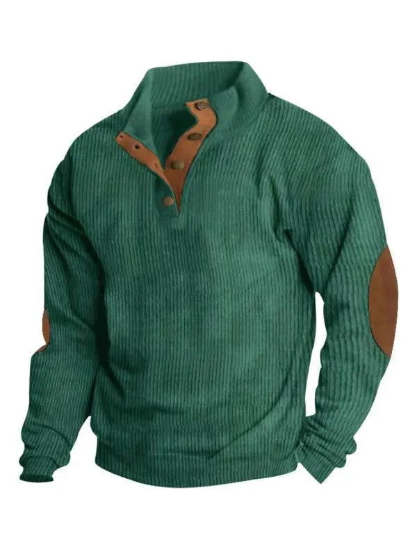 Men's Patchwork Button Sweatshirt-Men Sweatshirt-LeStyleParfait
