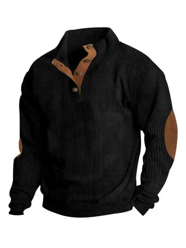 Men's Patchwork Button Sweatshirt-Men Sweatshirt-LeStyleParfait