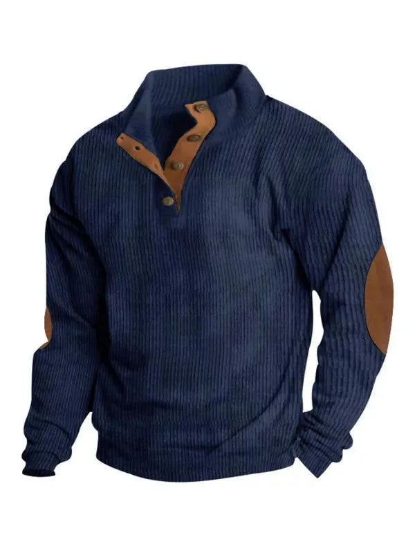 Men's Patchwork Button Sweatshirt-Men Sweatshirt-LeStyleParfait