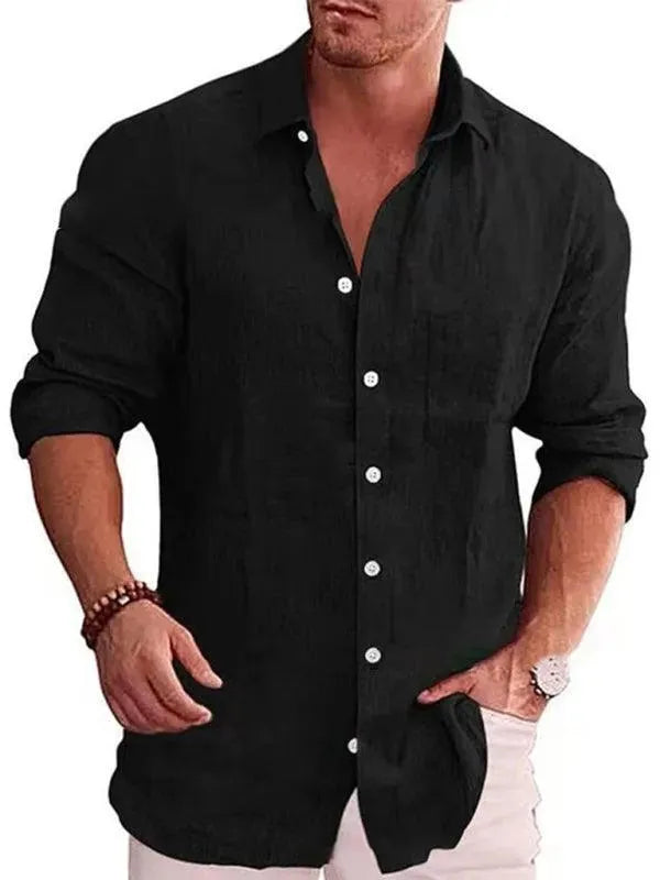 Men's Pietro Long Sleeve Linen Shirt-Men Shirts-LeStyleParfait