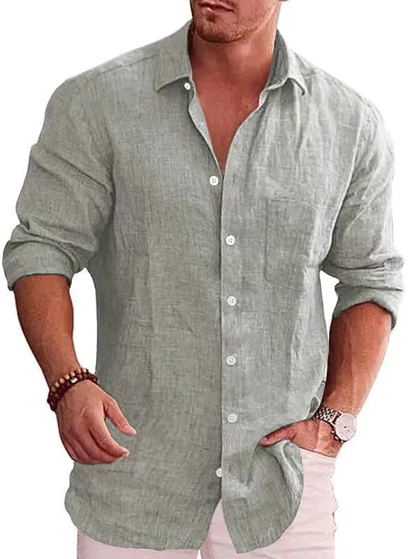 Men's Pietro Long Sleeve Linen Shirt-Men Shirts-LeStyleParfait