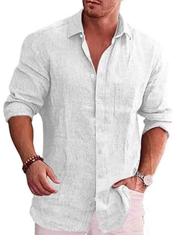 Men's Pietro Long Sleeve Linen Shirt-Men Shirts-LeStyleParfait