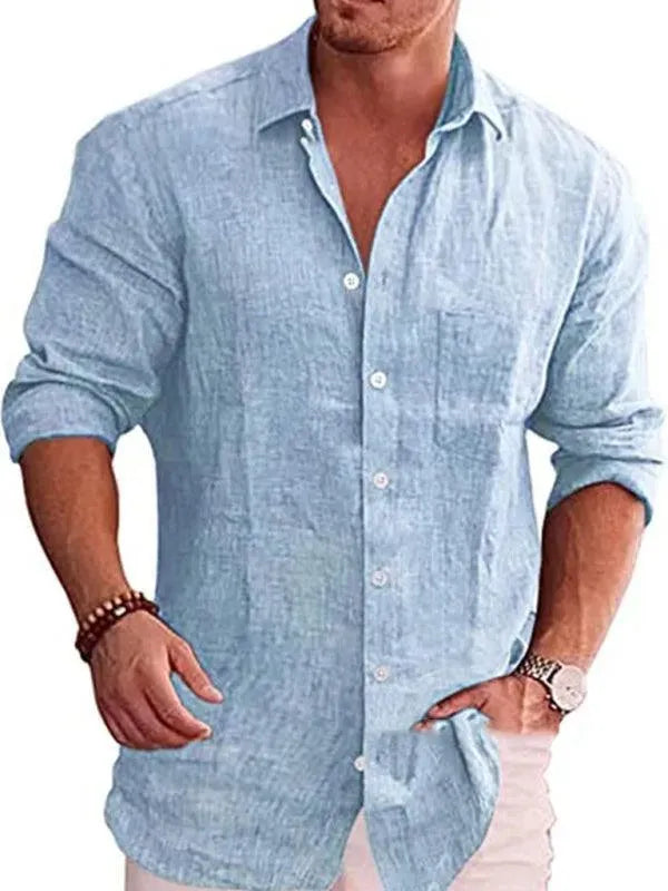Men's Pietro Long Sleeve Linen Shirt-Men Shirts-LeStyleParfait