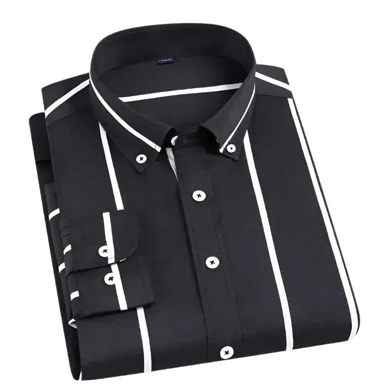 Men's Pinstripe Dress Shirt-Men Shirts-LeStyleParfait