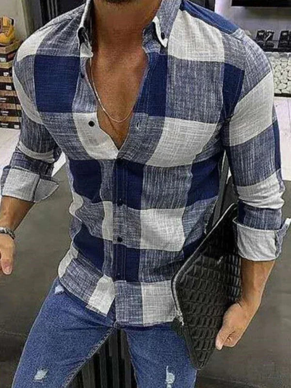 Men's Plaid Button Work Shirt-Men Shirts-LeStyleParfait