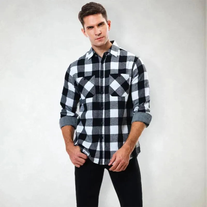 Men's Plaid Checkered Casual Shirt-Men Shirts-LeStyleParfait
