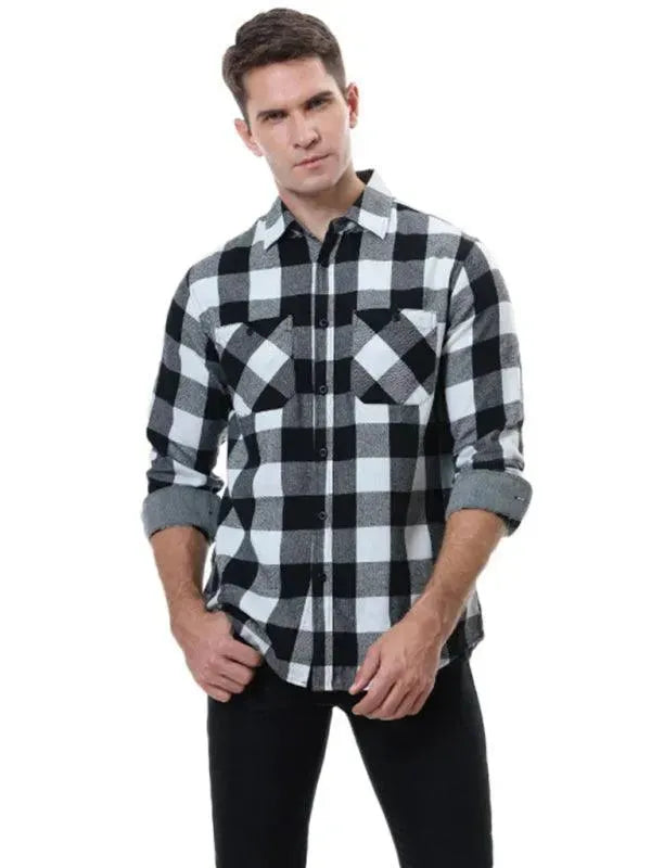 Men's Plaid Checkered Casual Shirt-Men Shirts-LeStyleParfait