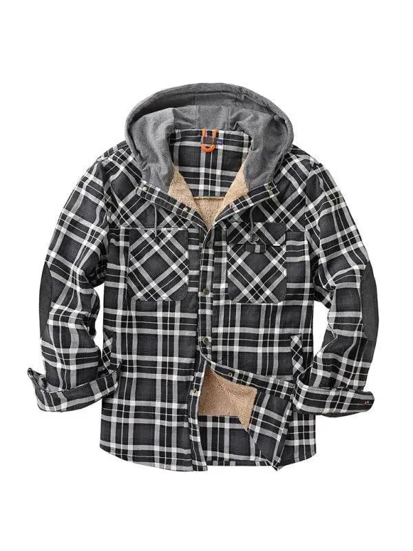 Men's Plaid Hooded Flannel Shirt-Men Shirts-LeStyleParfait