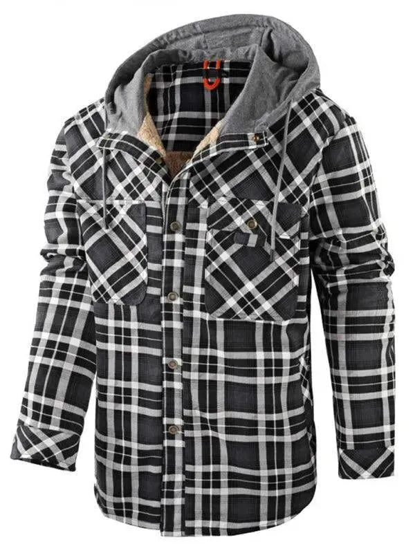 Men's Plaid Hooded Flannel Shirt-Men Shirts-LeStyleParfait