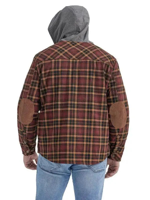 Men's Plaid Hooded Flannel Shirt-Men Shirts-LeStyleParfait