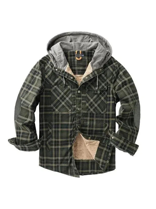Men's Plaid Hooded Flannel Shirt-Men Shirts-LeStyleParfait