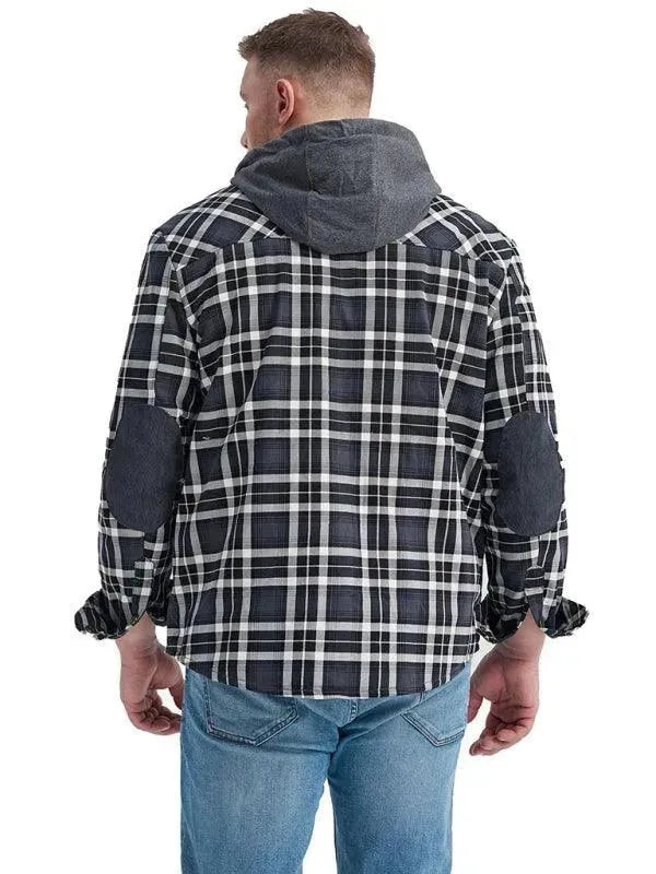 Men's Plaid Hooded Flannel Shirt-Men Shirts-LeStyleParfait