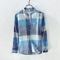 Men's Plaid Linen Casual Shirt-Men Shirts-LeStyleParfait