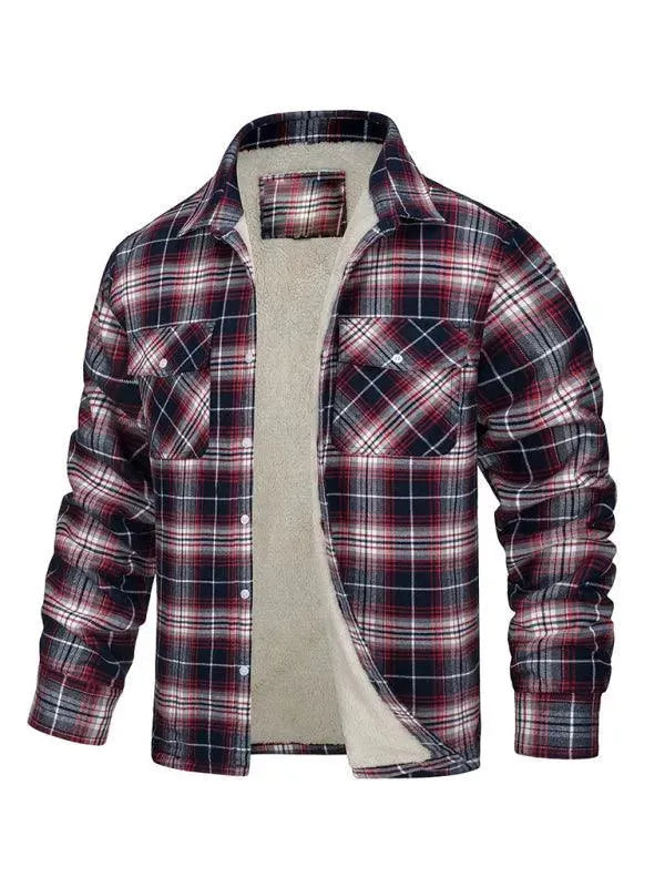 Men's Plaid Winter Flannel Shirt-Men Shirts-LeStyleParfait