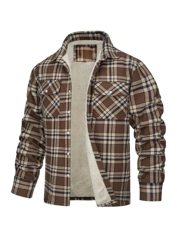 Men's Plaid Winter Flannel Shirt-Men Shirts-LeStyleParfait