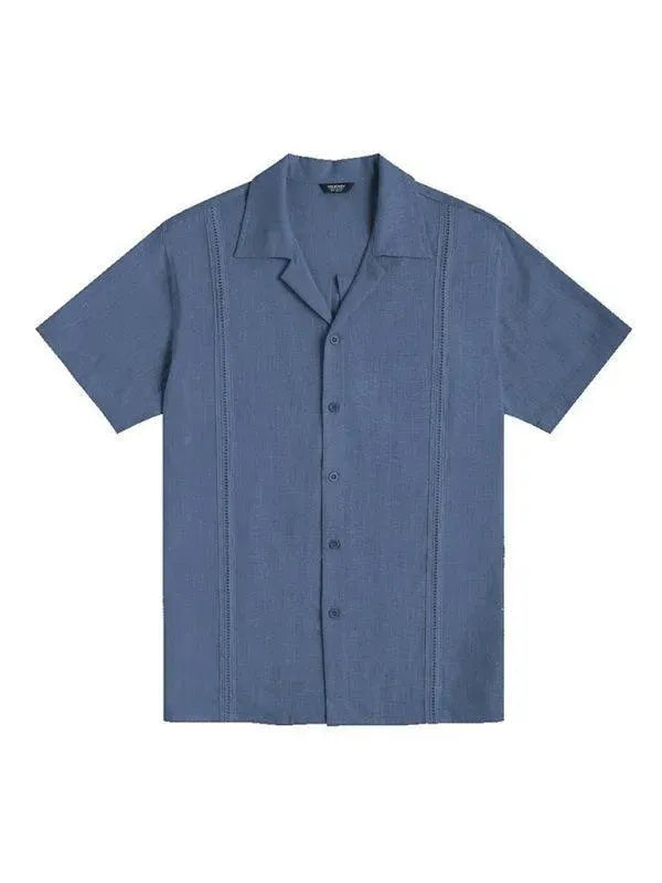 Men's Plain Short Sleeve Linen Shirt-Men Shirts-LeStyleParfait