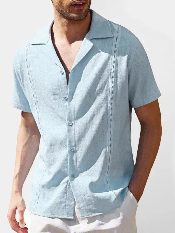 Men's Plain Short Sleeve Linen Shirt-Men Shirts-LeStyleParfait