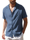 Men's Plain Short Sleeve Linen Shirt-Men Shirts-LeStyleParfait